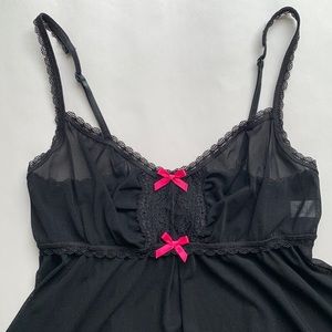 Hanky Panky Mesh Camisole Sleeveless Mesh Top Black Pink Bows Size Small